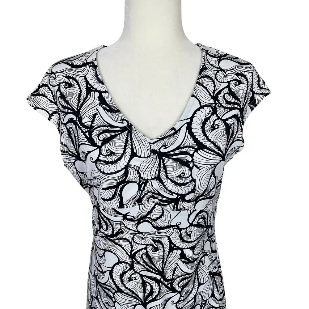 Title Nine V-Neck Stretch Athletic Dress Black White Sz S Travel Athleisure